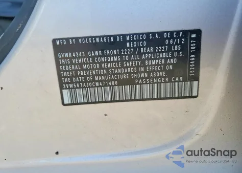 2012 Volkswagen Jetta Gli from USA, damaged, VIN 3VW567AJ0CM471486